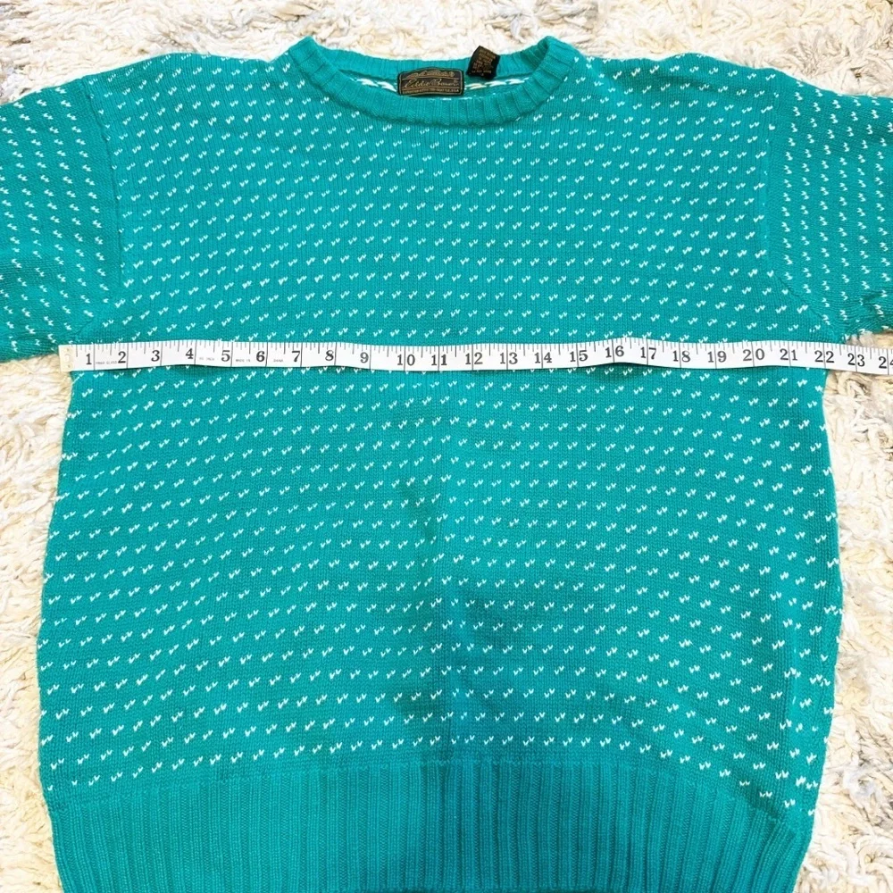 Vintage Eddie Bauer Mens Bird's Eye Teal Crewneck 100% Cotton Sweater Size Large